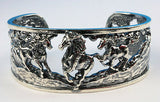 Horse sterling silver thick cuff bracelet with running horses