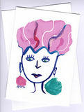 Pink Hair greeting card by Sally Pryor and published by Cloud Publishing
