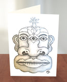 Three eyed face greeting card with the extra eye set between the bridge of teh nose by UK artist Matt Tanner and published by Cloud Publishing