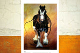 Running Clydesdale horse in harness called Nugget by Peter HIll and published by Cloud Publishing