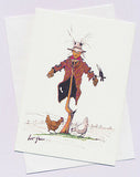 Greeting card of a Scarecrow chooks and a crow by artist PJ Hill and Cloud Publishing
