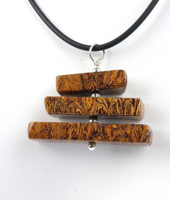 Coquina Jasper 3 tier spinning sterling silver pendant necklace