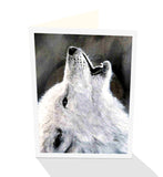 Howling white wolf greeting card by Emma Harris published by Cloud Publishing