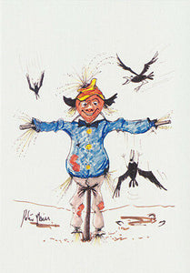 Greeting card of a Scarecrow titled "Go the Crows" by artist PJ Hill and published by Cloud Publishing