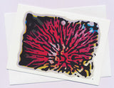 Red callistemon flower abstract greeting card by artist Tony Brindley and published by Cloud Publishing