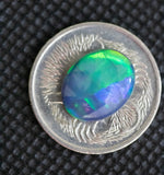 BLACK OPAL Green Blues Broad pattern flash 2.72cts Oval shape from Lightning Ridge