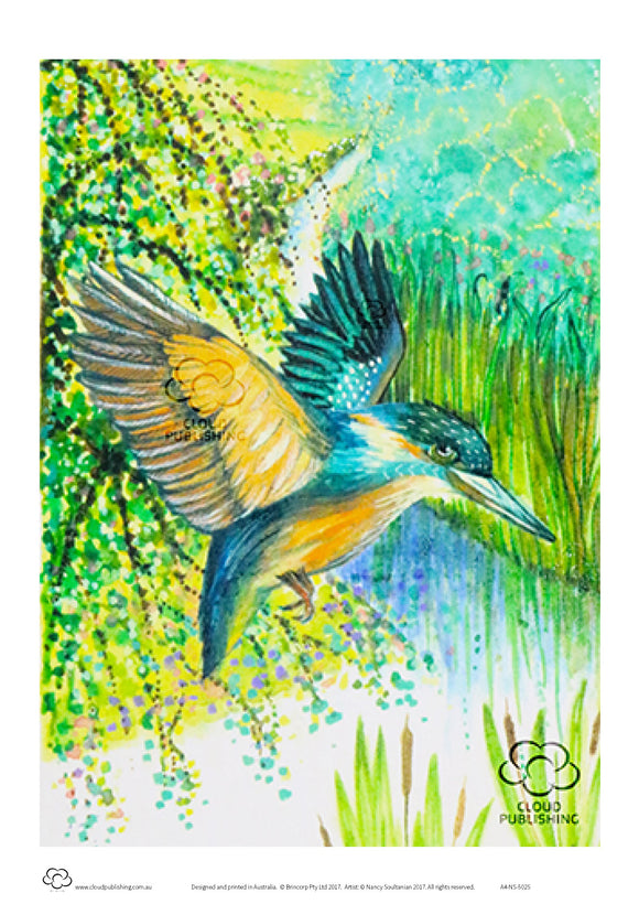 A4 unframed print Yellow blue Kingfisher