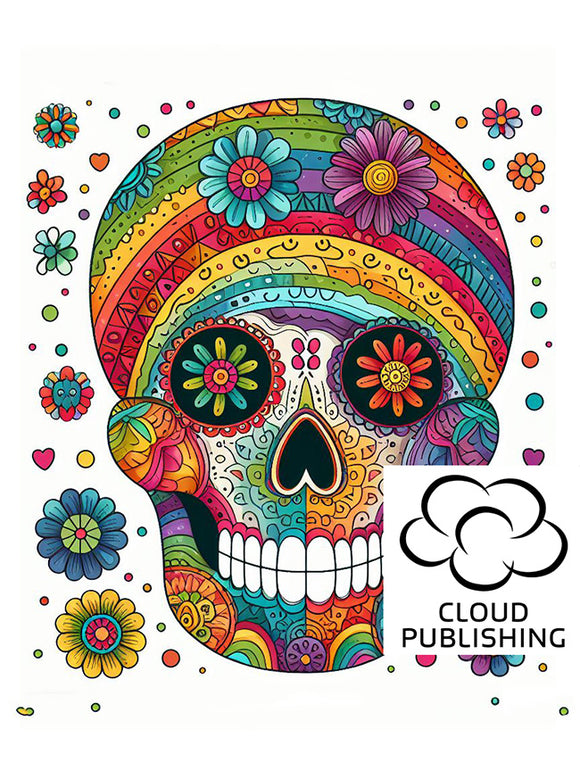 Colorful sugar skull  greeting card published by Cloud Publishing.