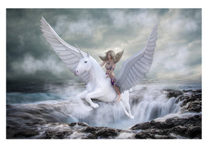 winged Unicorn and maiden greeting card