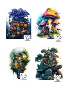 Fantasy tiny homes greeting card set