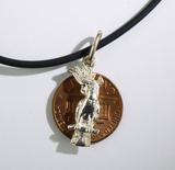 Cockatoo sterling silver pendant with cord size comparison to a 1 cent US coin from Cloud Publishing online store Jewellery category 