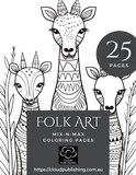 25 Folk Art coloring pages pdf digital download. Cloud Publishing.