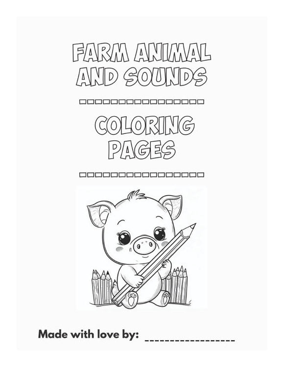 Farm Animals and Sounds Colouring In pages downloadable eBook