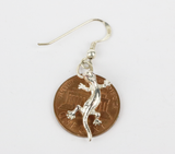 Sterling silver lizard earring size comparison to US 1 cent coin