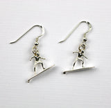 Surfboard rider sterling silver earrings