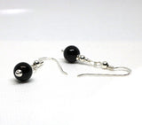 7mm Black Onyx sterling silver bead drop earrings