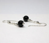 7mm Black Onyx sterling silver bead drop earrings