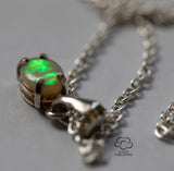 Green Gold Mauve rolling flash Opal Sterling Silver 7mm x 5mm Pendant and Chain