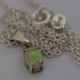 Green Gold Mauve rolling flash Opal Sterling Silver 7mm x 5mm Pendant and Chain