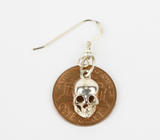 Skull sterling silver earing size comparison to 1 cent US caoin
