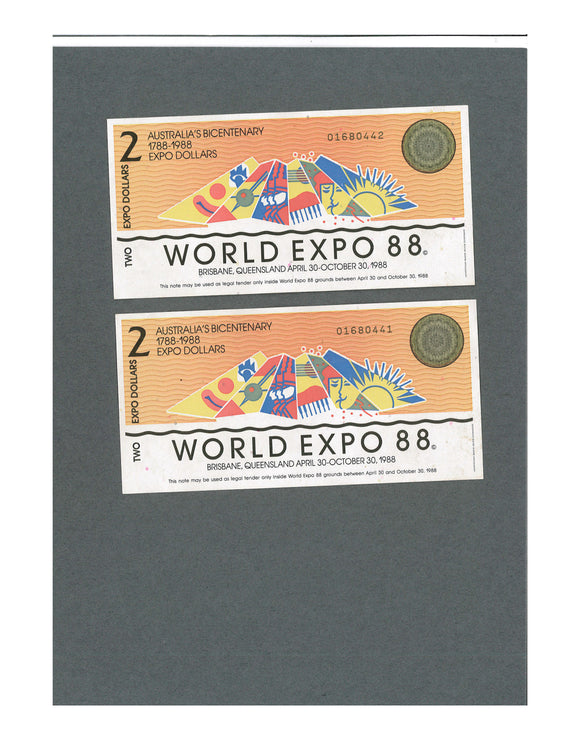 World Expo 1988 Australia $2 consecutive pair