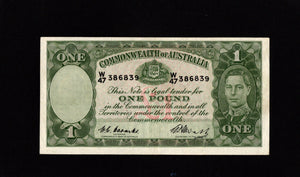 One Pound Commonwealth of Australia banknote R 31 Coombs Watts signatures 1949