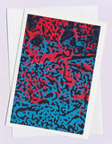 Hidden face abstract amongst the red blue and black Greeting card from Cloud Publishing