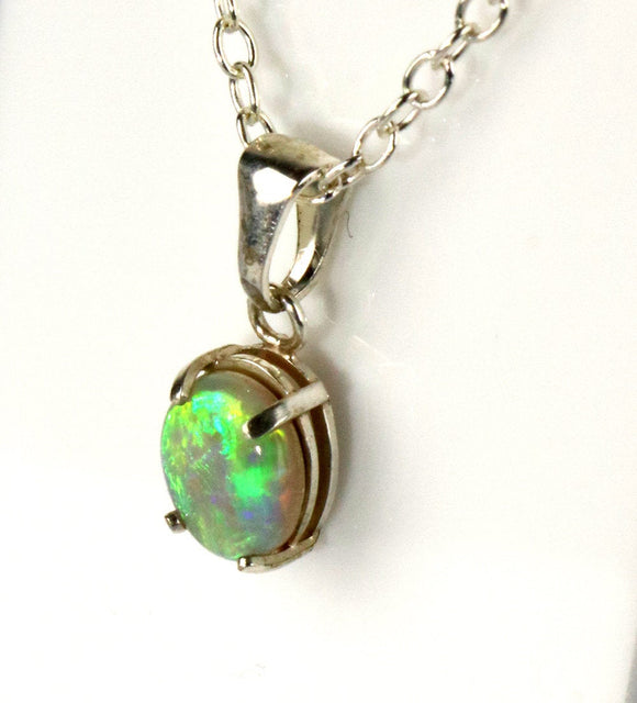 Dark Crystal green pastel opal sterling silver pendant necklace