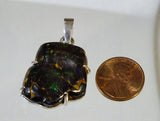 Boulder Opal Green Blue Ironstone Sterling Silver Pendant and PVC cord. FREE SHIPPING & Tracing. Freeform Boulder Opal