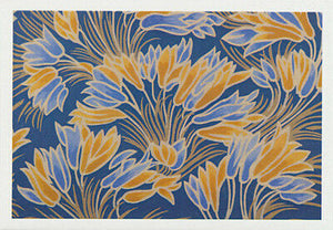 Yellow and blue Crocus flower pattern by Australian artist Nancy Soultanian and published as a card by Cloud Publishing