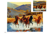 Wall art of brumby horse chase across the Snowy River in Australia by artist Peter Hill and published by Cloud Publishing
