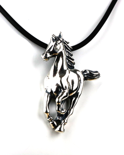 Galloping Horse Sterling Silver Pendant & Cord