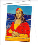 Surf life saving Mona Lisa greeting card by artist Janet Besancon