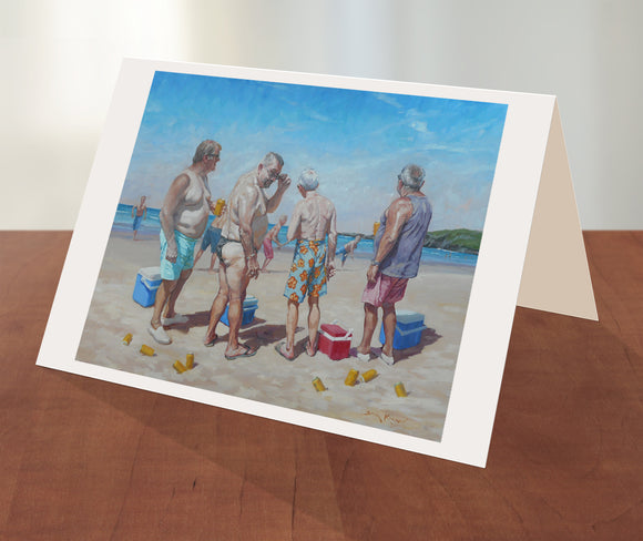 Beach cricket greeting card from an original painting by Sima Kokaev and published by Cloud Publishing