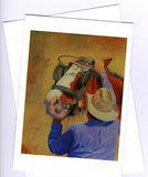 Stockman harnessing the horse greeting card