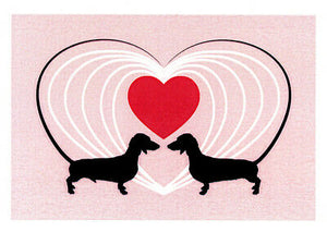 Dachshund sausage dog love greeting card by Sally Pryor