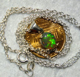 Green black opal crystal Sterling Silver Pendant and Chain from Australia