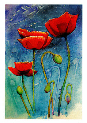 Red poppies greeting card from watercolour by artist Glenda Gilmore