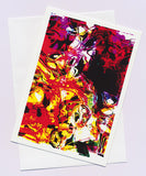 Red yellow black in a fluid state just like someone threw the wine. Abstract greeting card by Australian artist Tony Brindley