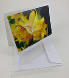 Gold Fantasy greeting card of gold colored zygocactus flowers
