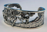 Horse sterling silver thick cuff bracelet with running horses