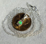 Green blue Australian dark crystal opal sterling silver pendant necklace from Cloud Gift Store