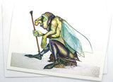 Beetle man resting with walking staff greeting card by Jon Howarth published by Cloud Publishing