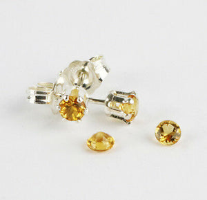 Golden Citrine gemstone 3mm Sterling silver stud earrings