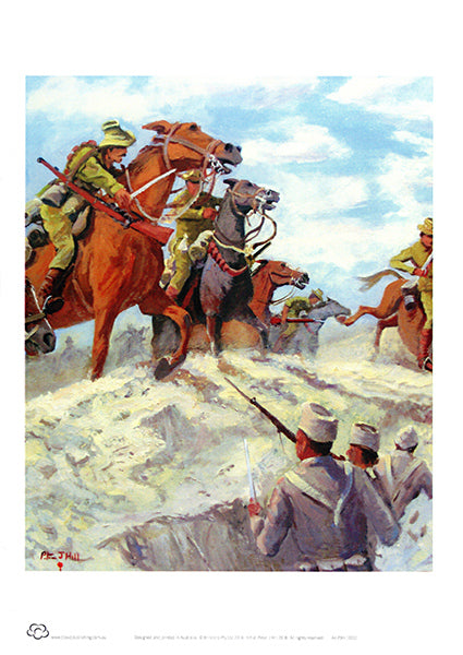 Australian Light Horsemen in battle A4 unframed print by Peter Hill and published by Peter Hill