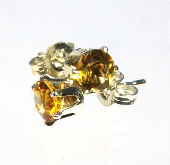 Golden Citrine 5mm sterling silver stud earrings