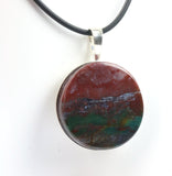Bloodstone 30mm sterling silver solid back pendant and cord