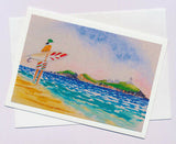 Surfer beachside checking out the waves greeting card from Cloud Publishing