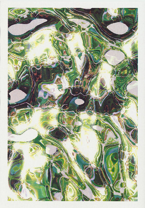 Abstract representation of of water flowing over leaves. Greeting card by Australian artist Tony Brindley and published by Cloud Publishing