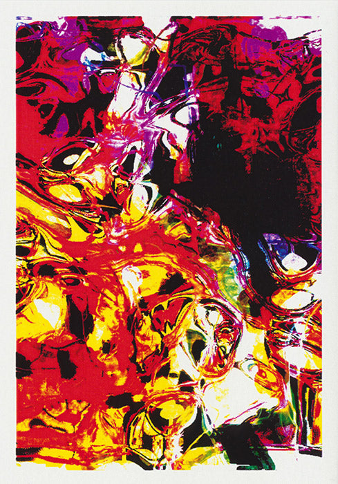 Red yellow black in a fluid state just like someone threw the wine. Abstract greeting card by Australian artist Tony Brindley